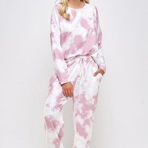 TIE DYED SWEATSHIRTS AND PANTS IVORY BLUSH